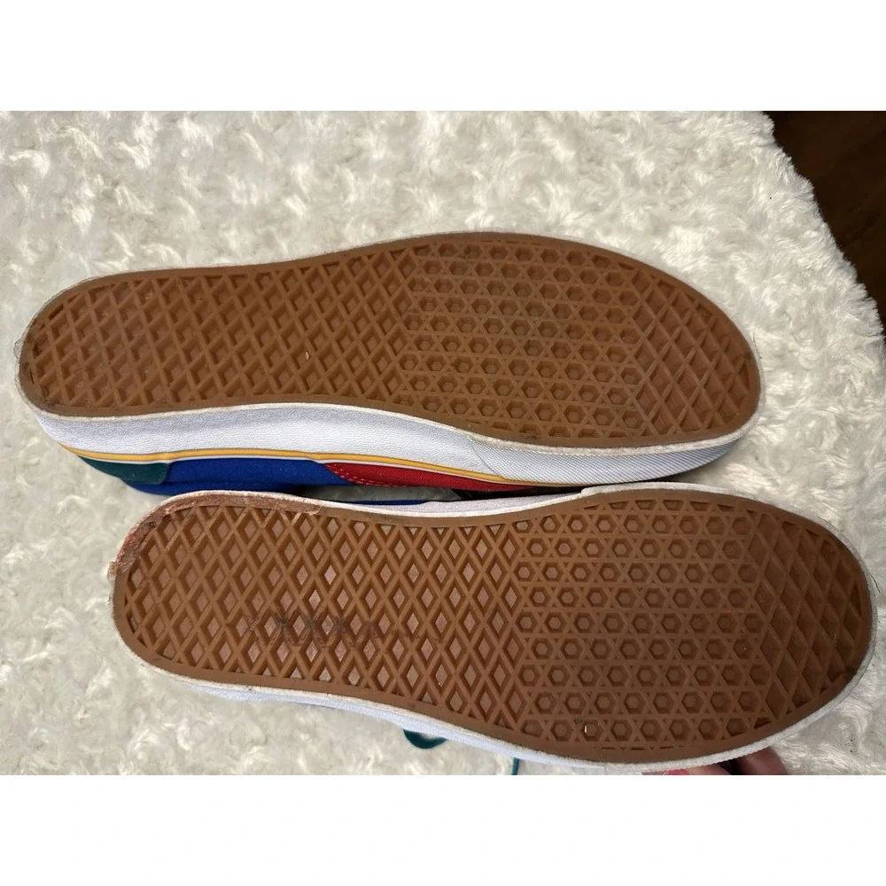 VANS Men's Low Top Lace-Up Sneakers Colorblock Red/Blue/Green Rubber Sole